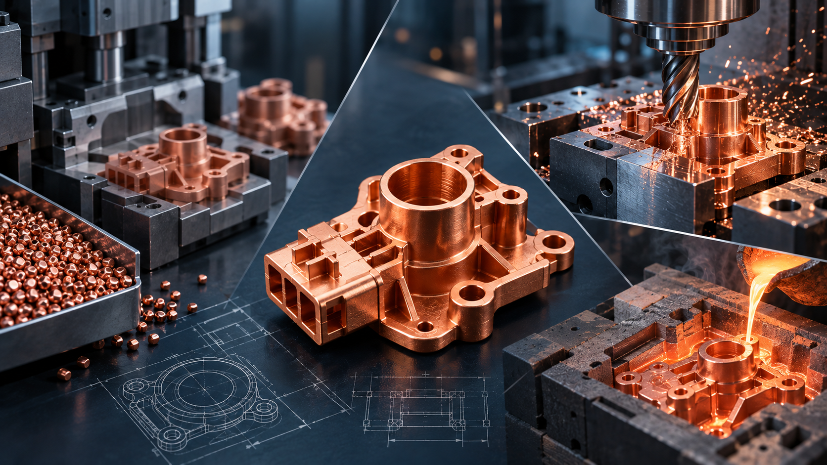 Comparison of CuMIM, CNC machining and casting processes for manufacturing complex copper parts